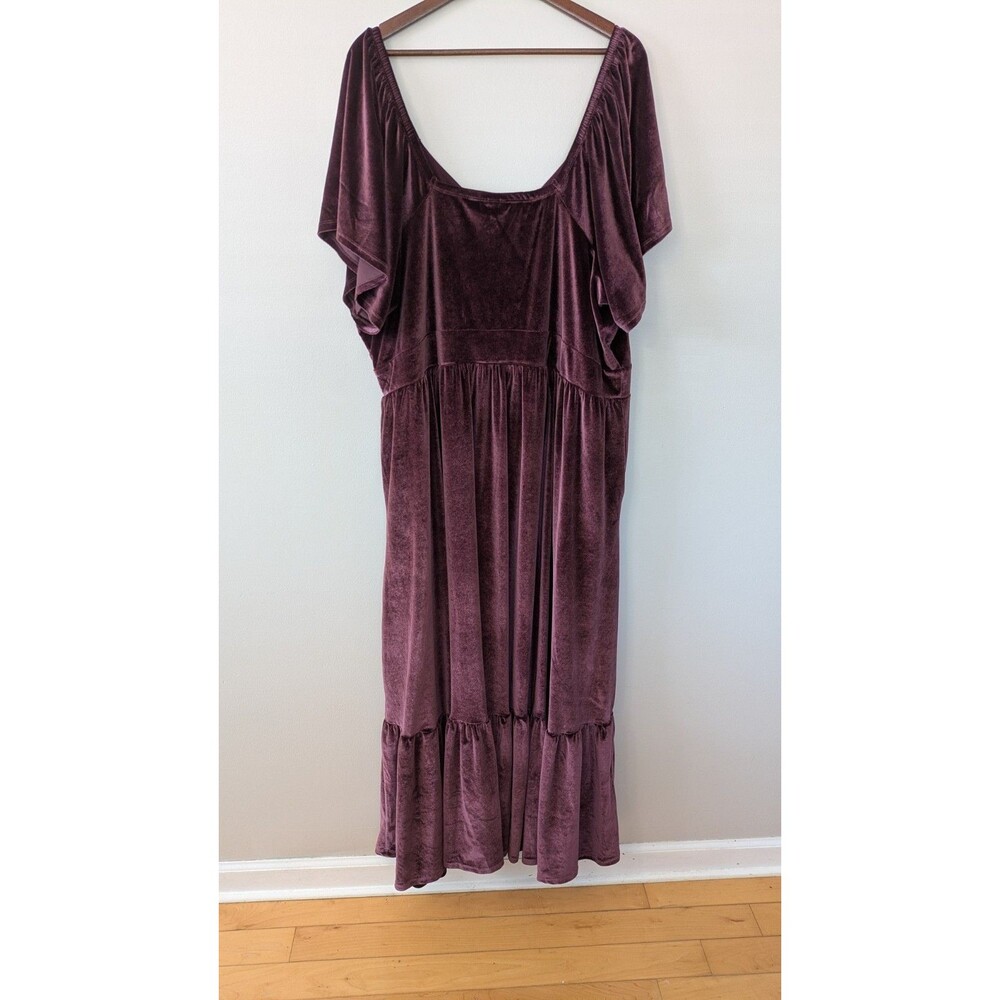 Torrid Velvet Maxi Dress 4X Tiered Flutter Sleeve Whimsigoth Regency Burgundy - Picture 6 of 13